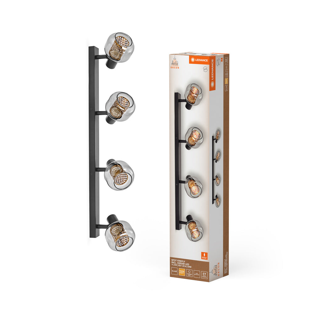 LEDVANCE DECOR Spot Firefly Lampada da soffitto nera, OSRAM lampadina inclusa, 4 x 2.8W, E14