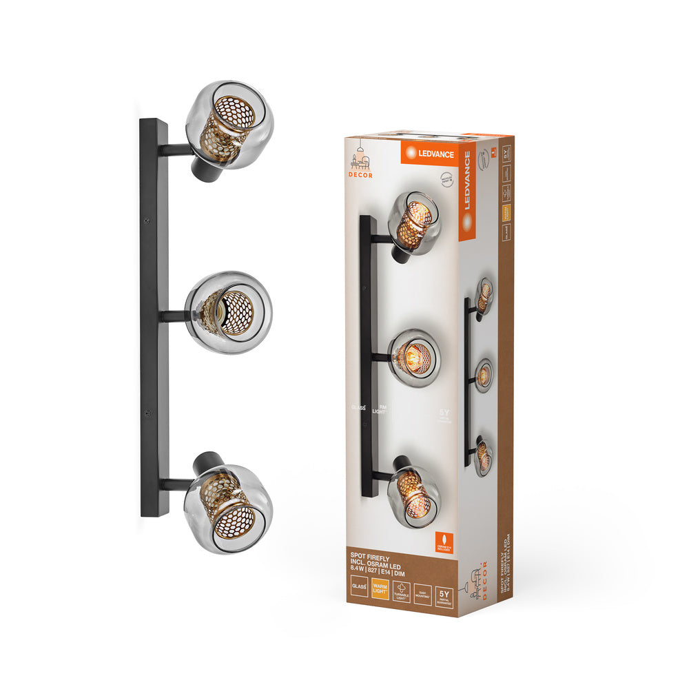 LEDVANCE DECOR Spot Firefly Lampada da soffitto nera, OSRAM lampadina inclusa, 3 x 2.8W, 750lm