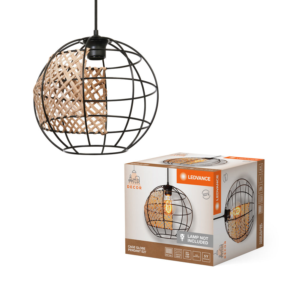 LEDVANCE DECOR Cage Globe Pendant Lampadario, Nero/Marrone, E27