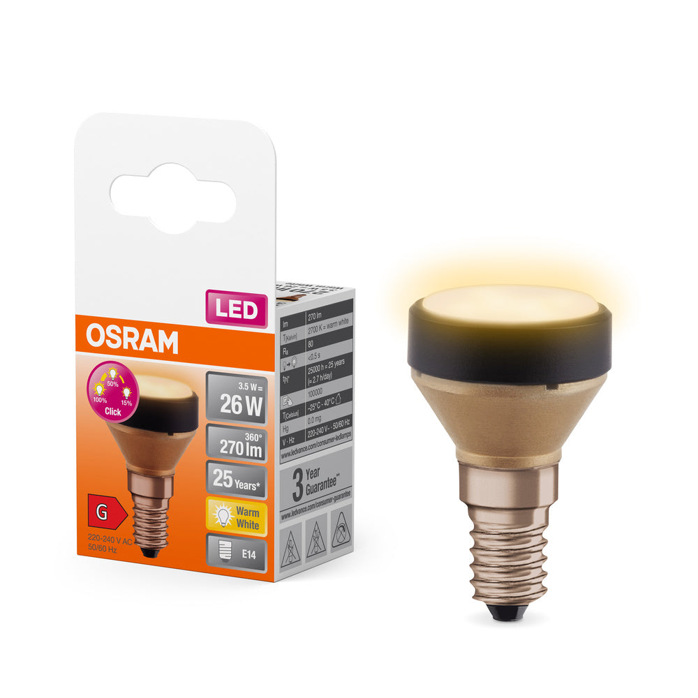 OSRAM LED FLAT LAMP Lampada LED ultra-compatta di design, dimmerabile in 3 fasi, 2700K, 3.5W, opaco, E14