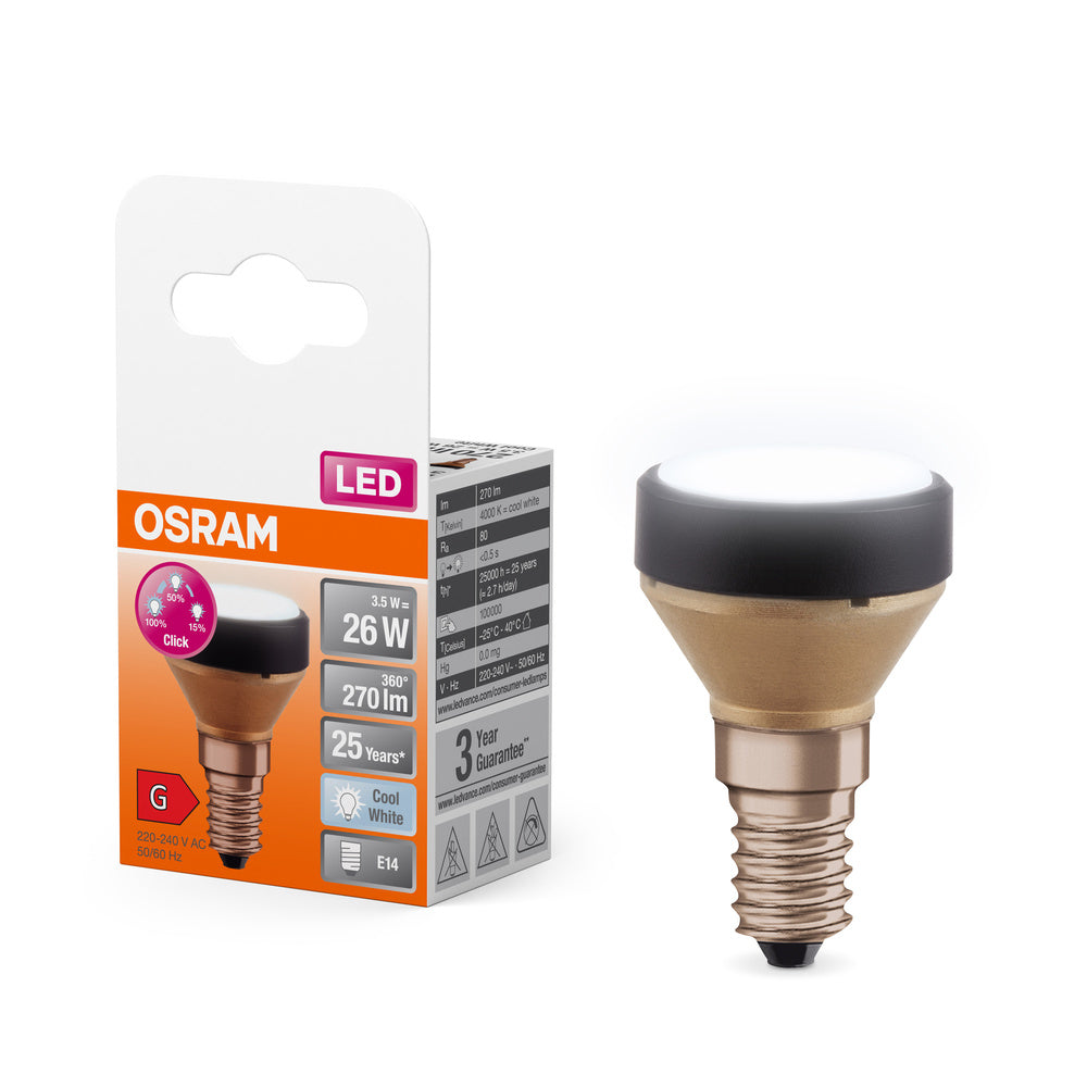 OSRAM LED FLAT LAMP Lampada LED ultra-compatta di design, dimmerabile in 3 fasi, 4000K, 3.5W, opaco, E14