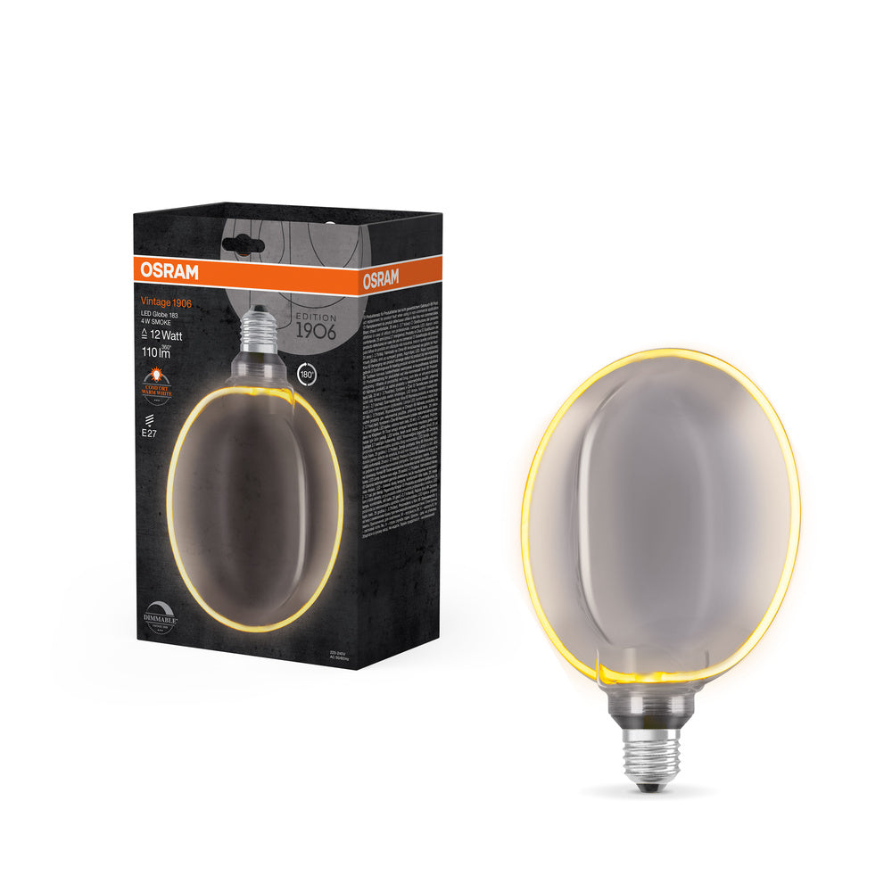 OSRAM VINTAGE 1906® LED Lampada LED CLASSIC GLOBE183 O - Forma FILAMENTO 4W 818 Fumè E27, 110 lm, 1800 K, Comfort bianco caldo