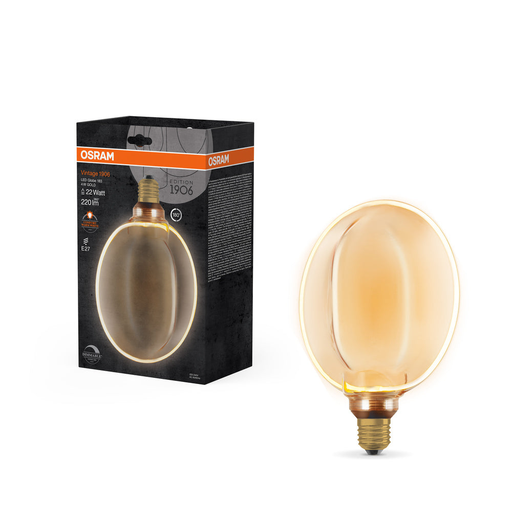 OSRAM VINTAGE 1906® LED Lampada LED CLASSIC GLOBE183 O - Forma FILAMENTO 4W 818 Oro E27, 220 lm, 1800 K, Comfort bianco caldo