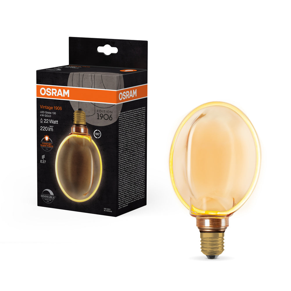 OSRAM VINTAGE 1906® LED Lampada LED CLASSIC GLOBE130 O - Forma FILAMENTO 4W 818 Oro E27, 220 lm, 1800 K, Comfort bianco caldo