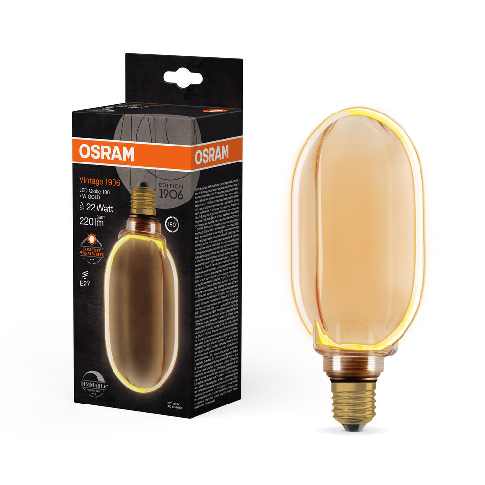 OSRAM VINTAGE 1906® LED Lampada LED CLASSIC GLOBE100 O - Forma FILAMENTO 4W 818 Oro E27, 220 lm, 1800 K, Comfort bianco caldo