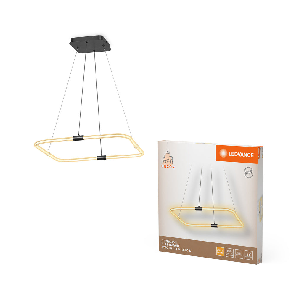 LEDVANCE DECOR Tetragon Lampada a sospensione, 18W, 3000K, 2000lm, Luce calda, Click DIM