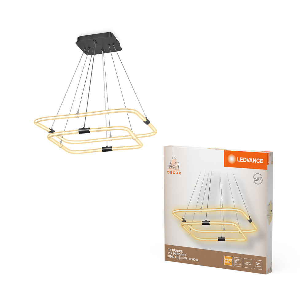 LEDVANCE DECOR Tetragon Lampadario, 23W, 3000K, 2500lm, Bianco Caldo, Click DIM