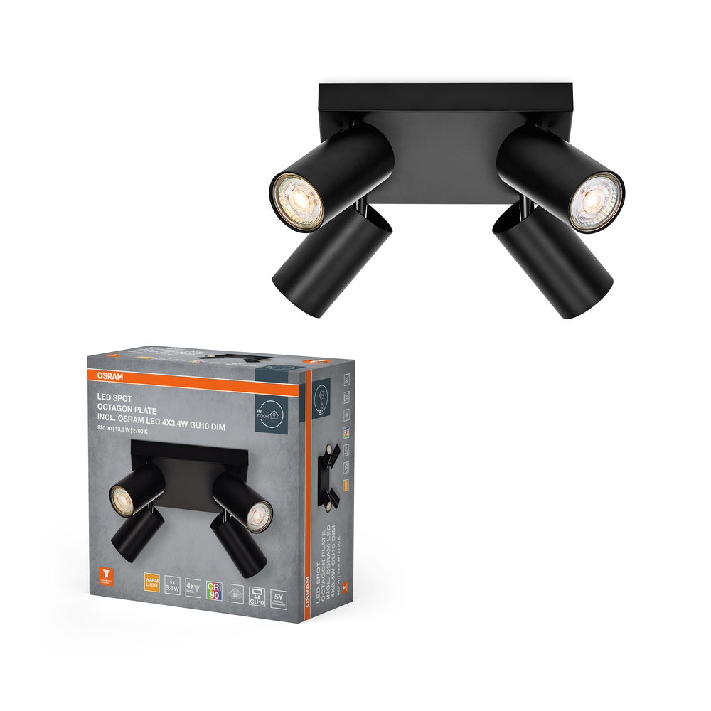 OSRAM LED SPOT OCTAGON PL Lampada da soffitto 4 x 3,4W, GU10, 920lm, nero