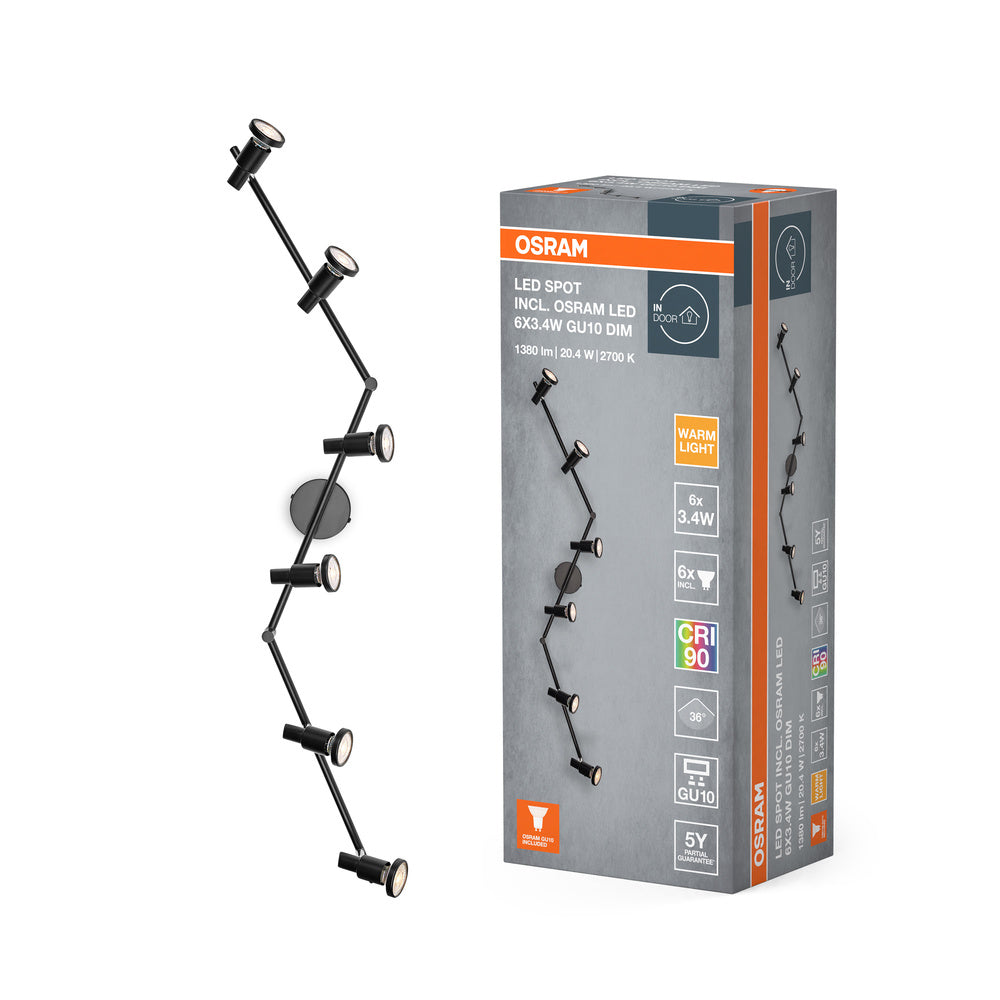 OSRAM FARETTO LED GU10 Lampada da soffitto 6 x 3,4W, 1380lm, nero