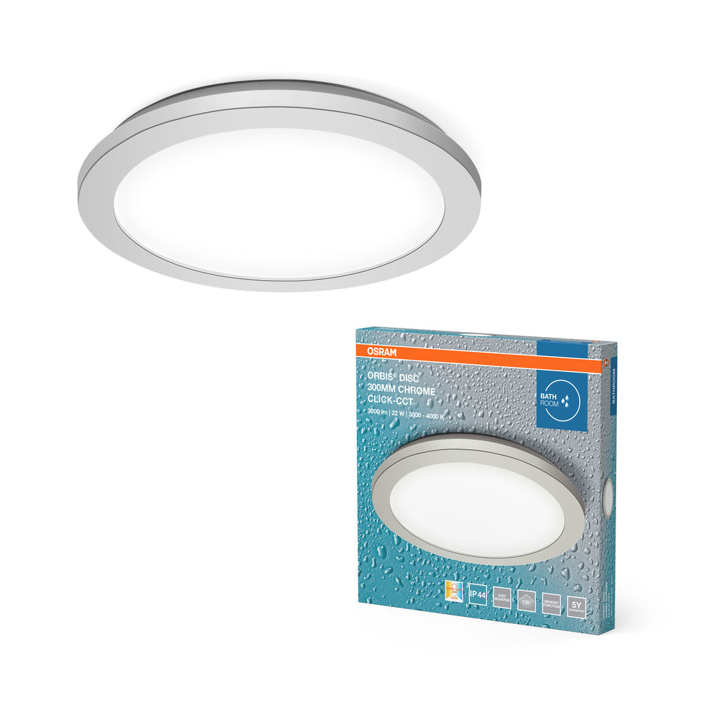 OSRAM ORBIS Disc lampada da soffitto per bagno 30cm 22W Click CCT IP44 cromo