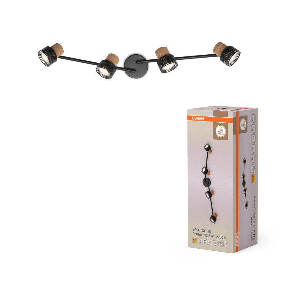 OSRAM DECOR SPOT CORK lampada da soffitto, 4 x 3,4W, 920lm, nero