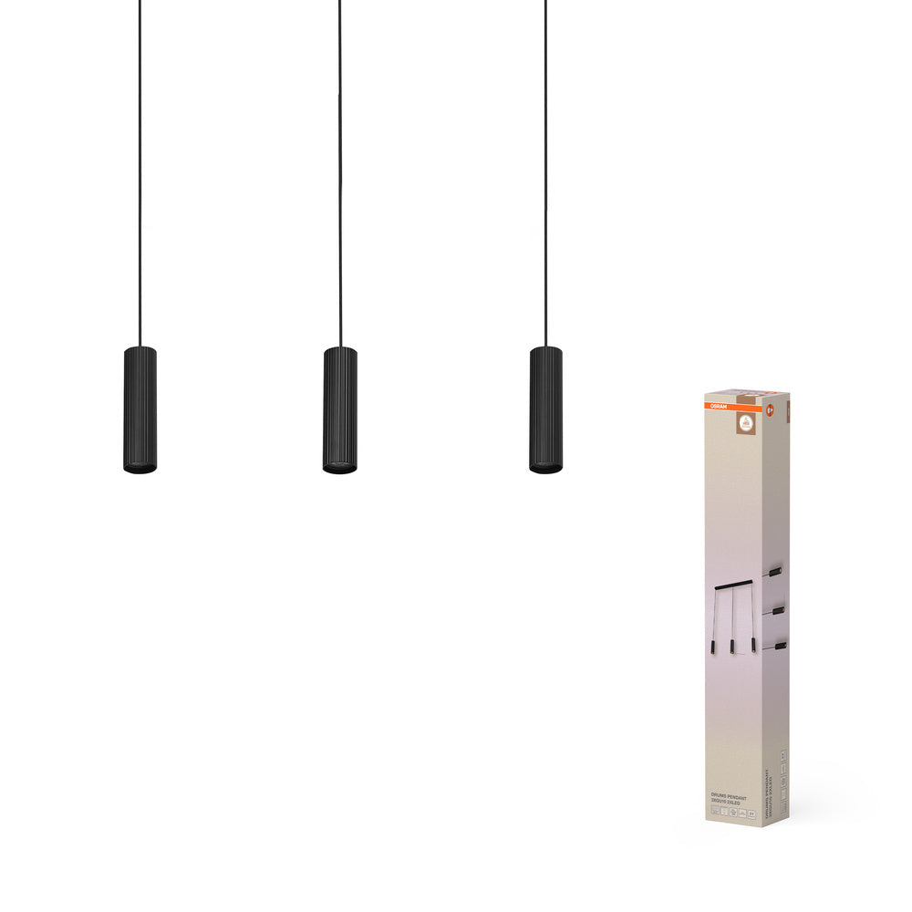 OSRAM DECOR Lampada a sospensione a tamburo LED nera, 3 fiamme, GU10