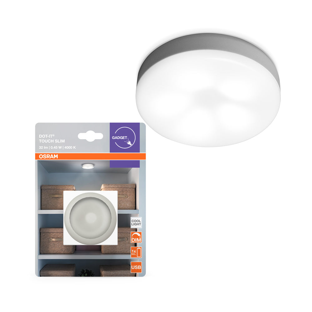 OSRAM Lampada a batteria LED per parete/sotto armadio, DOT-it Touch 0,45 W, 5V Bianco freddo 4000K