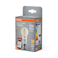 OSRAM Matter SMART+ smarte LED LAMPE, klassische Form, 4W, 2700K, Warmweiß, E14