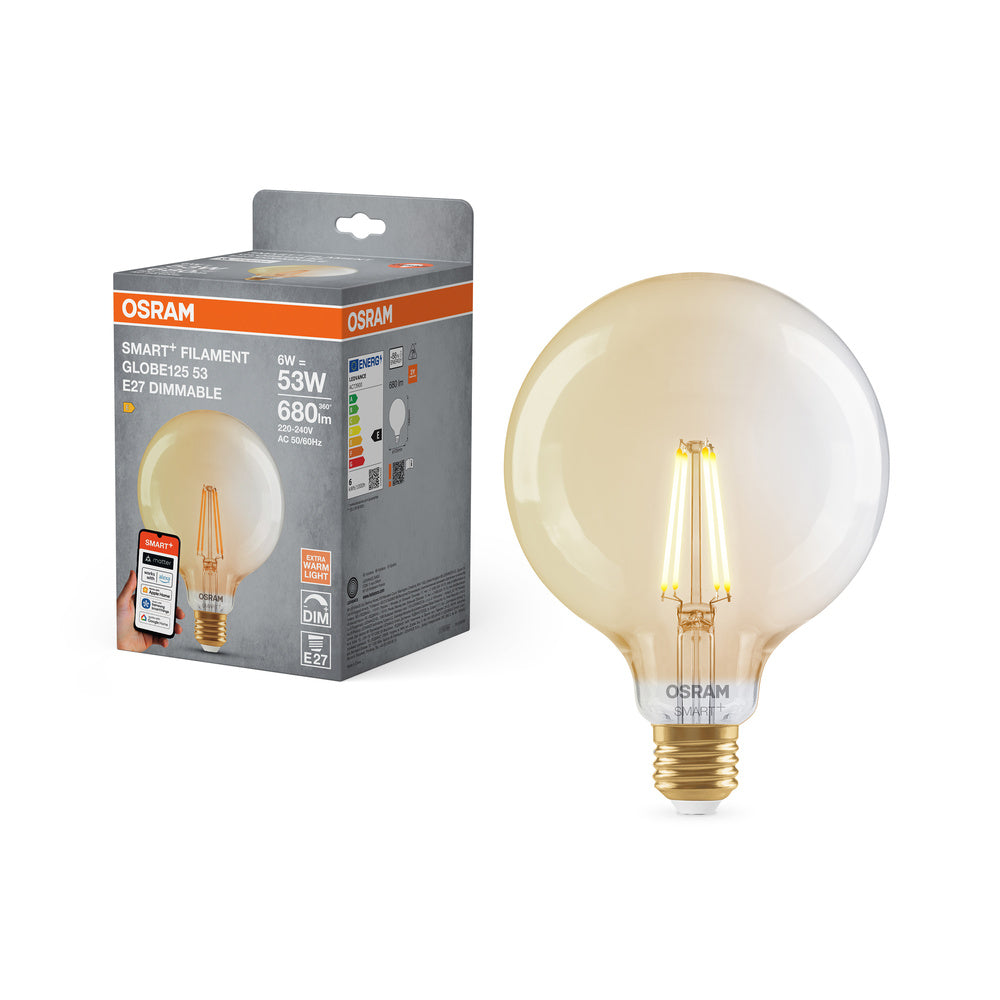 OSRAM Matter SMART+ Globo125 LED Lampada dimmerabile (ex 53W) 6W / 2400K Bianco caldo E27