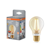OSRAM Matter SMART+ Lampadina LED con tecnologia WiFi in vetro oro, attacco E27, dimmerabile, bianco caldo (2400K), sostituisce lampadine a incandescenza da 53 W, SMART+ WiFi Classic dimmerabile, confezione da 1