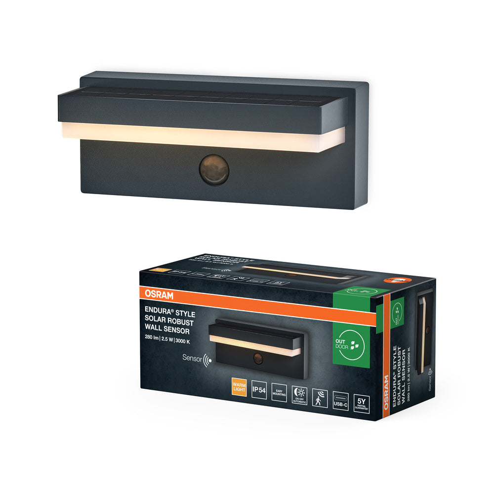 OSRAM ENDURA® STYLE SOLAR+USB SENSORE ROBUSTO Applique IP54 USB Grigio scuro