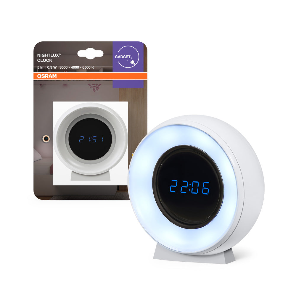 OSRAM NIGHTLUX Orologio Digitale & Luce Notturna, bianco, 0,3W, 5lm