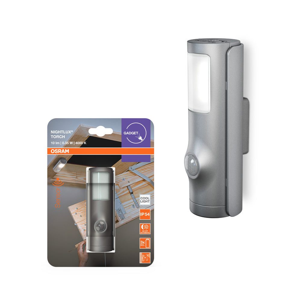 OSRAM NIGHTLUX® Torcia Bianca, luce notturna mobile con sensore di movimento, grigio