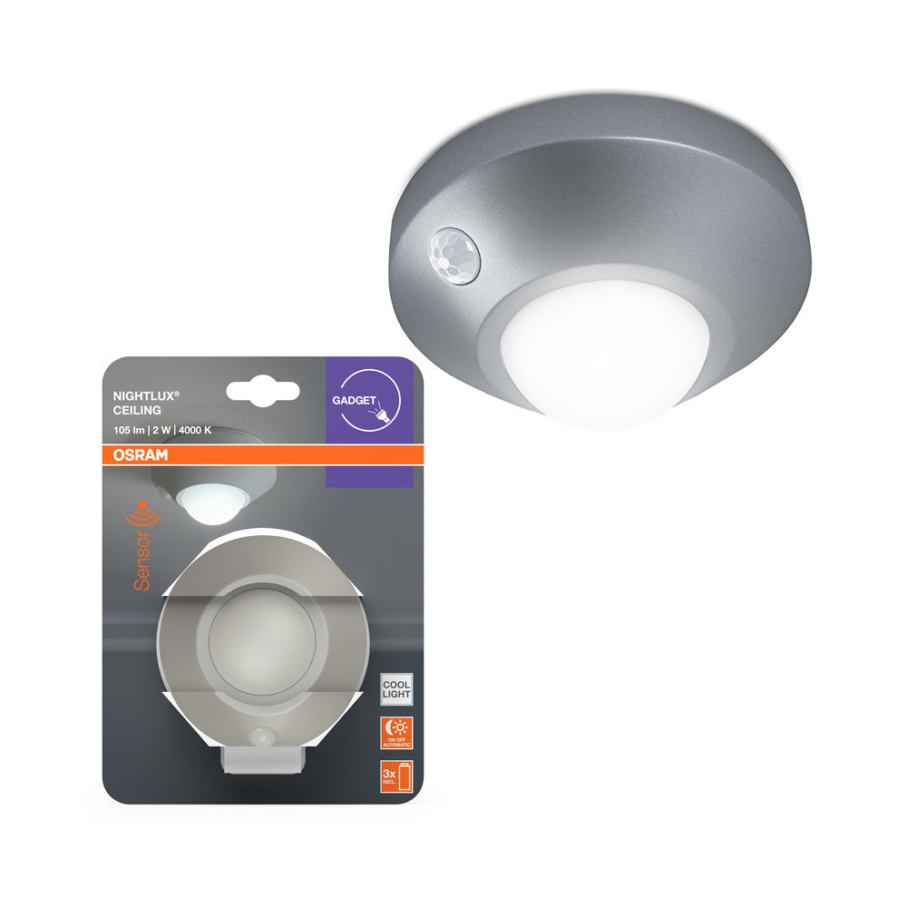 OSRAM NIGHTLUX® LED lampada da soffitto / luce notturna con sensore a batteria 2W / 4000K bianco freddo, grigio