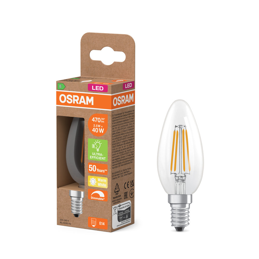 OSRAM SUPERSTAR+ CLASSIC B FIL 40 Lampadina LED, 2,9W, 470lm, Bianco caldo, E14