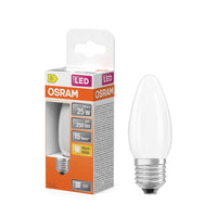 OSRAM lampadine LED, forma classica a mini candela, sostituzione 25 watt, E27, forma B, 2700 Kelvin, bianco caldo, vetro trasparente, confezione singola