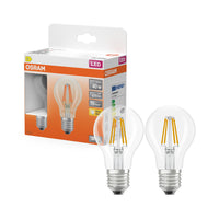 Lampadine LED OSRAM, forma classica a bulbo, sostituzione 40 Watt, E27, forma A, 2700 Kelvin, bianco caldo, vetro trasparente, confezione da 2 pezzi