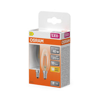 OSRAM lampadine LED, forma classica a mini candela, sostituzione 40 watt, E14, forma B, 2700 kelvin, bianco caldo, vetro trasparente, confezione da 2 pezzi