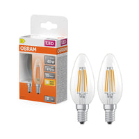 OSRAM lampadine LED, forma classica a mini candela, sostituzione 40 watt, E14, forma B, 2700 kelvin, bianco caldo, vetro trasparente, confezione da 2 pezzi