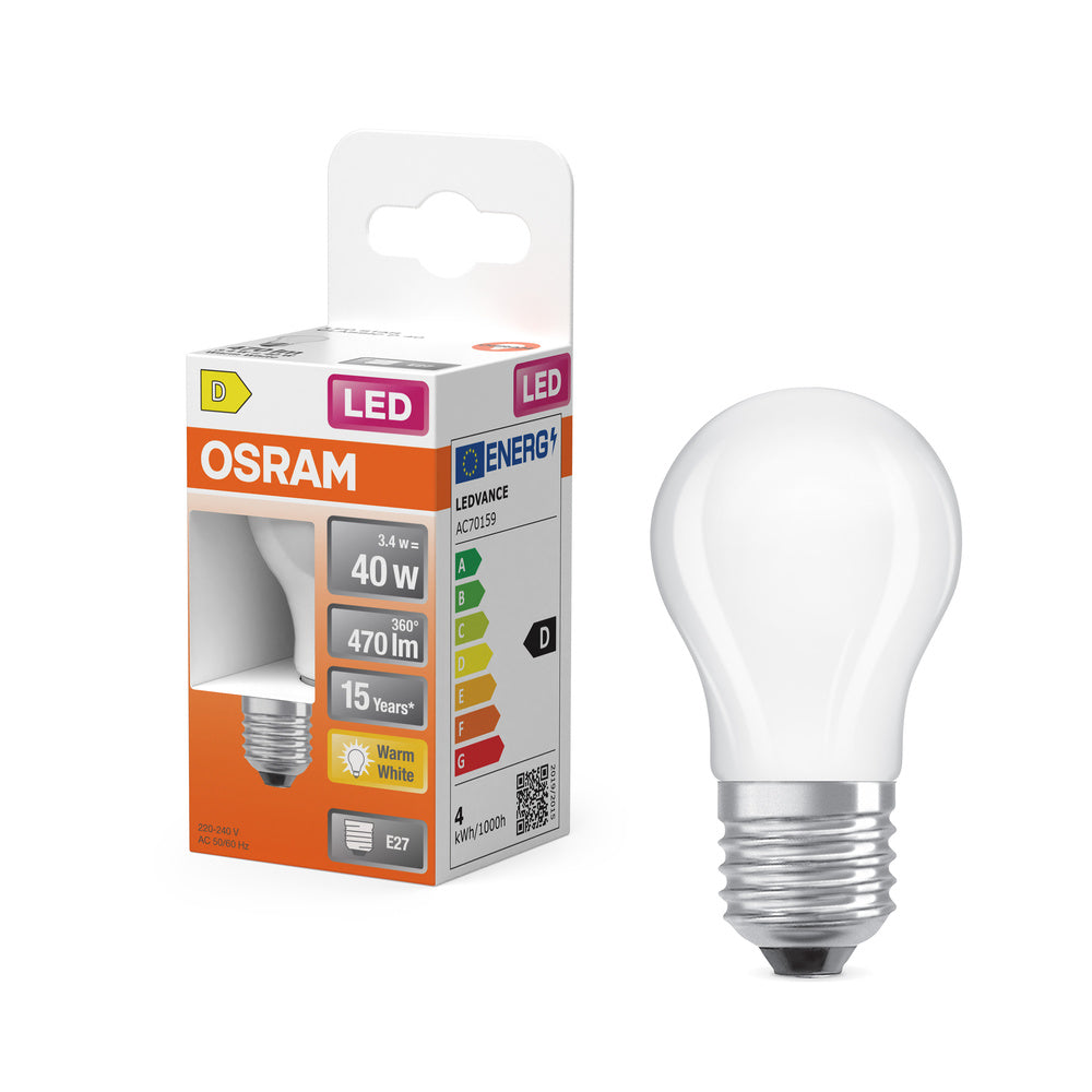 OSRAM LED Retrofit Classic P LED Lampada opaca (ex 40W) 4W / 2700K Bianco caldo E27