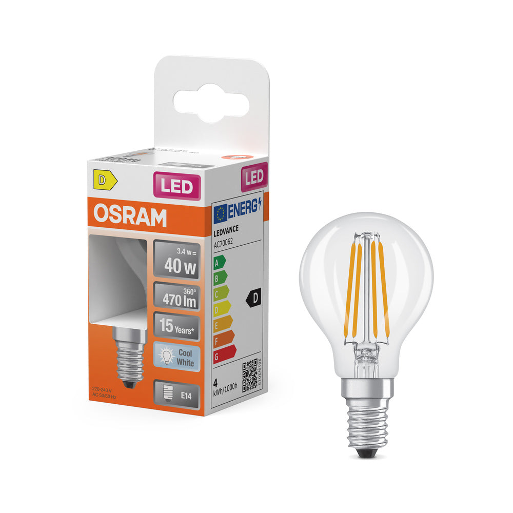 OSRAM Retrofit Classic P LED Lampadina (ex 40W) 4W / 4000K Bianco freddo E14