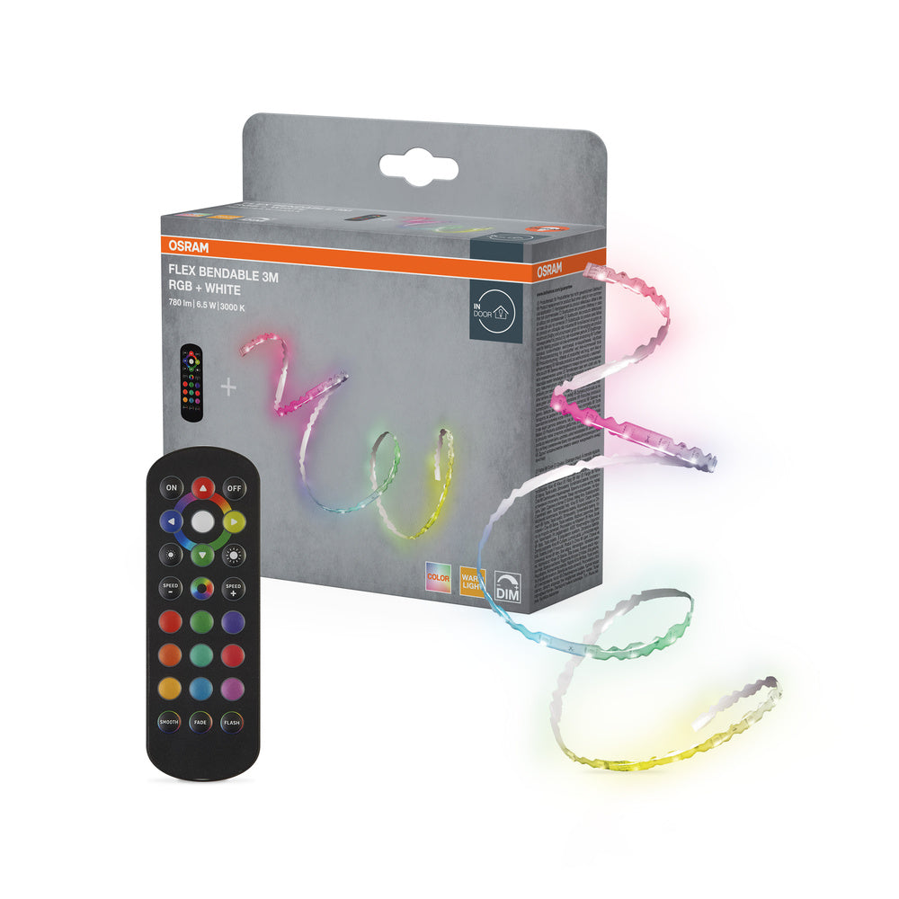 OSRAM STRISCIA LED FLESSIBILE RGB +, 3m, con telecomando, 760lm, 6.5W, 3000K