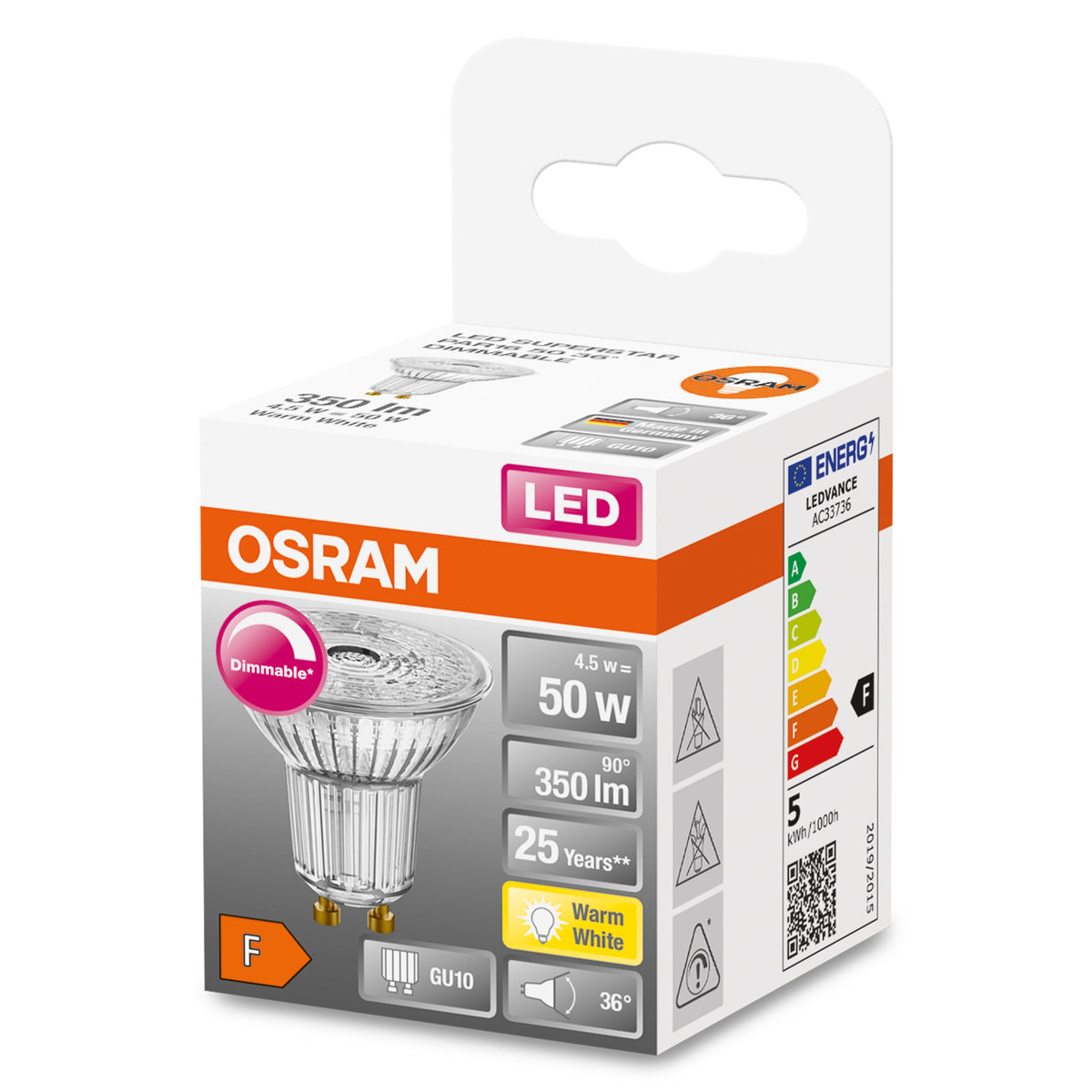 OSRAM Lampadina LED SUPERSTAR PAR16  50 36° luce calda dimmerabile GU10