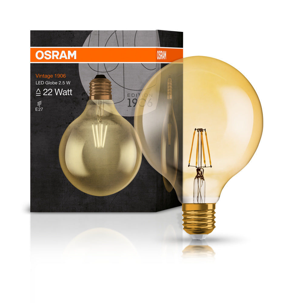 OSRAM VINTAGE 1906® LED Lampe LED CLASSIC GLOBE 2.5W 824 Gold E27, 220 lm, 2400 K, Warm Comfort Light