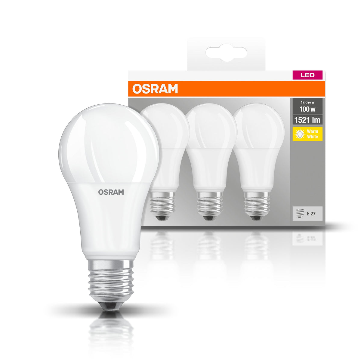 OSRAM Lampadina LED BASE Classic A 100 luce calda E27 - Conf. da 3