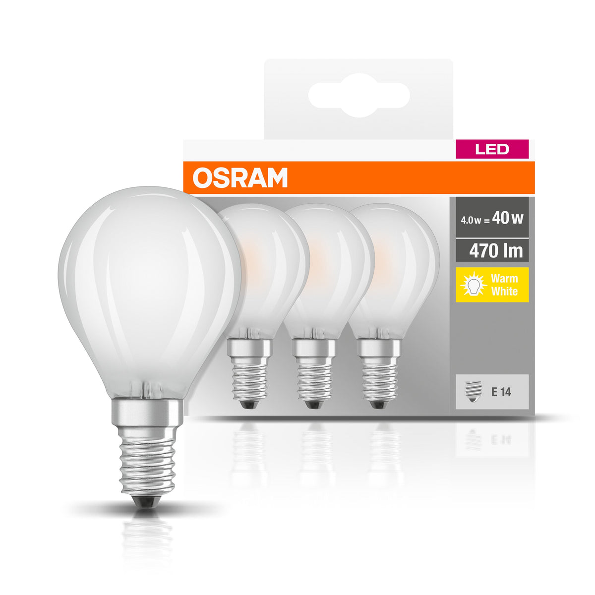 OSRAM Lampadina LED BASE Classic P 40 filamento, luce calda E14 - Conf. da 3