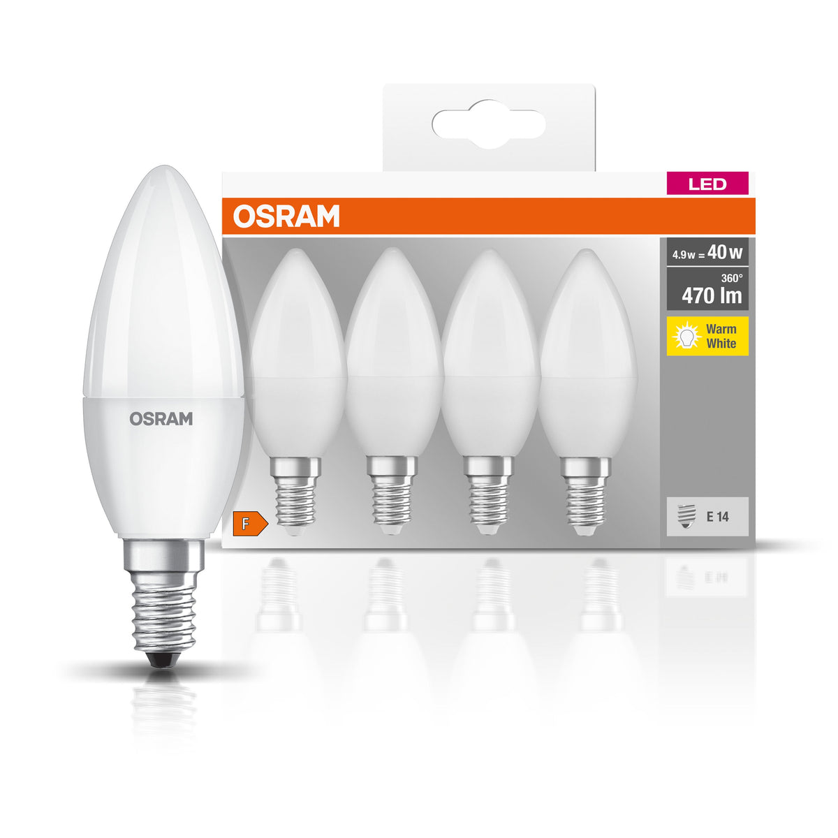 OSRAM Lampadina LED BASE Classic B 40 luce calda E14 - Conf. da 4