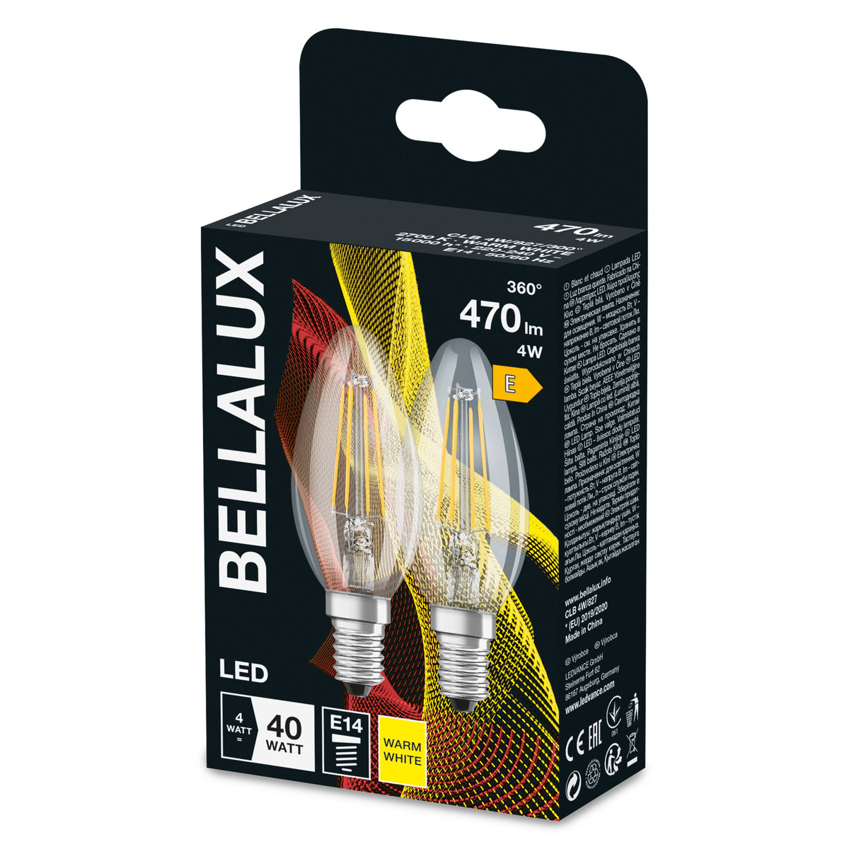 BELLALUX LED-Lampe, Sockel: E14, Warm White, 2700 K, 4 W, Ersatz für 40-W-Glühbirne, klar, ST CLAS B