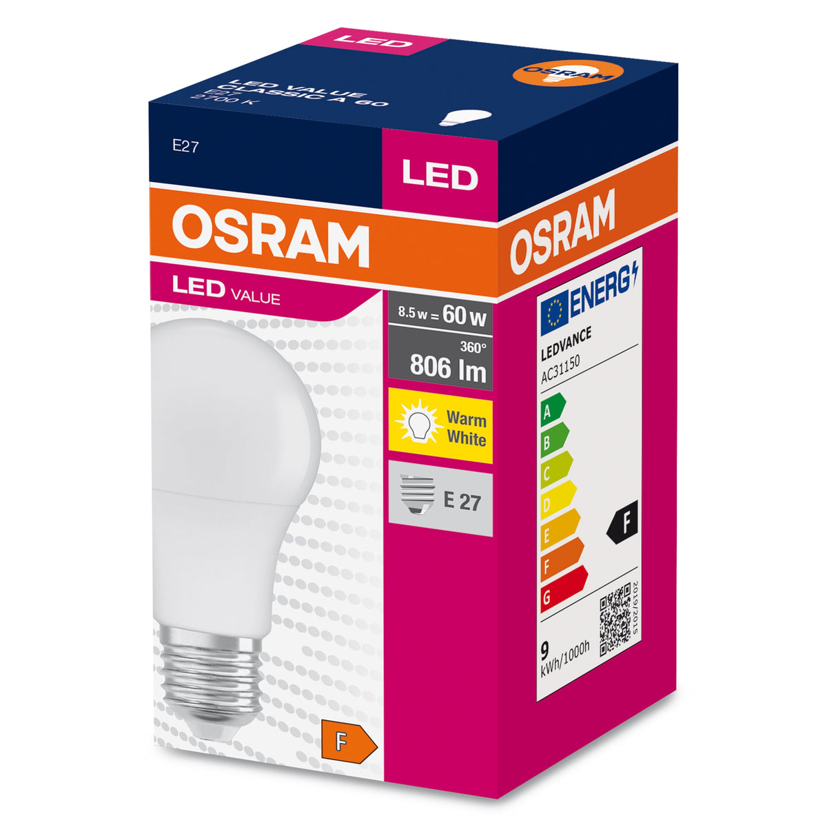 OSRAM VALUE CLAS A60 FR 8.5 W/2700 K E27