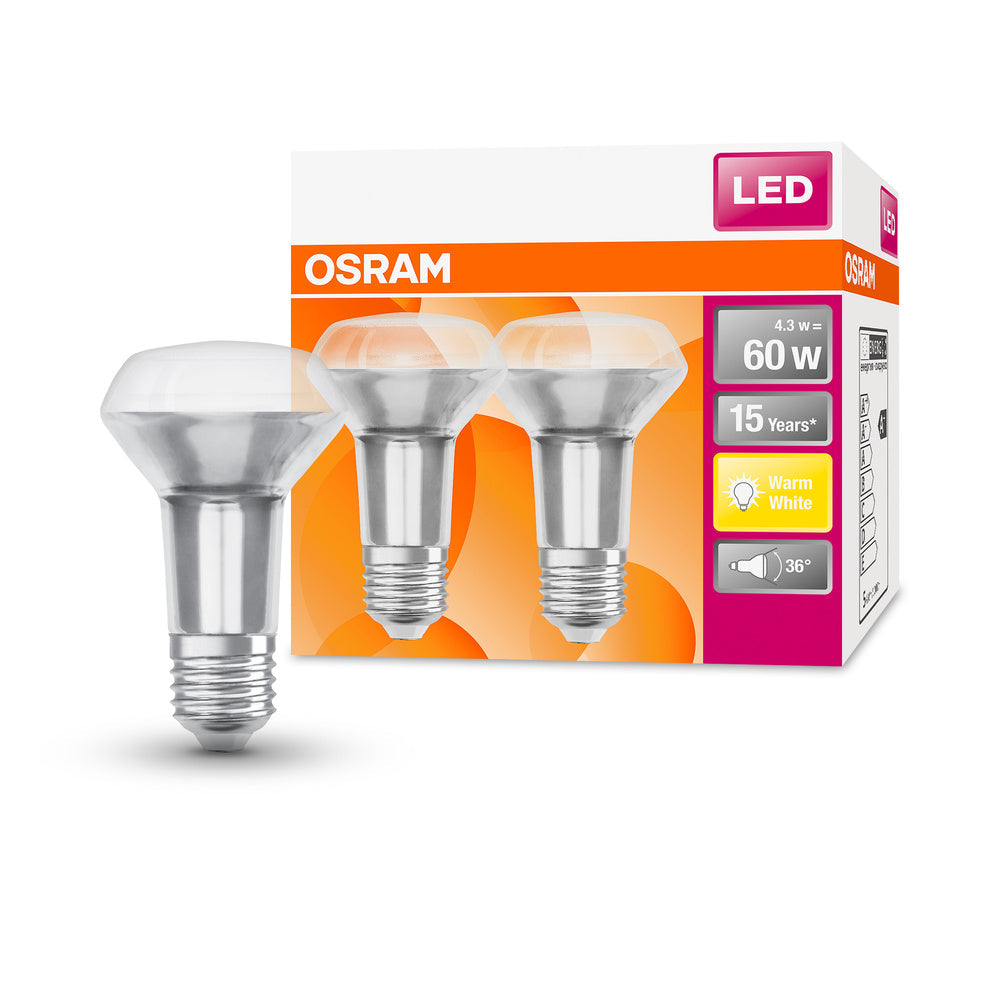 OSRAM Lampada LED LED STAR R63 4.8W 827 E27, 350 lm, 2700 K, Bianco caldo, Confezione da 2