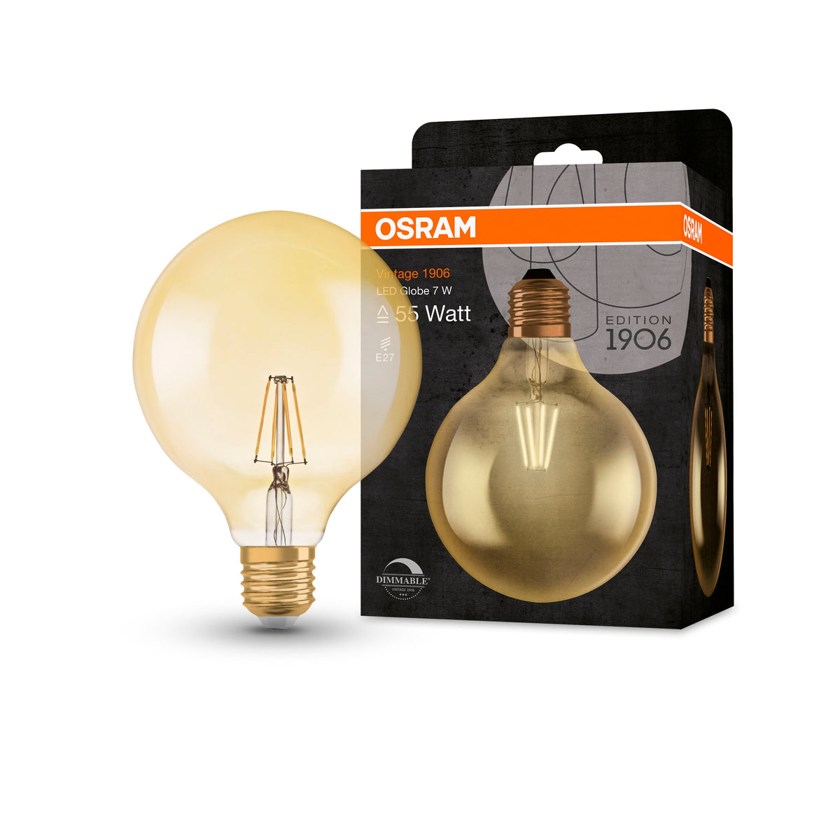 OSRAM Lampadina LED Vintage 1906 Classic Globe125 55 Gold, filamento, luce extra calda dimmerabile E27