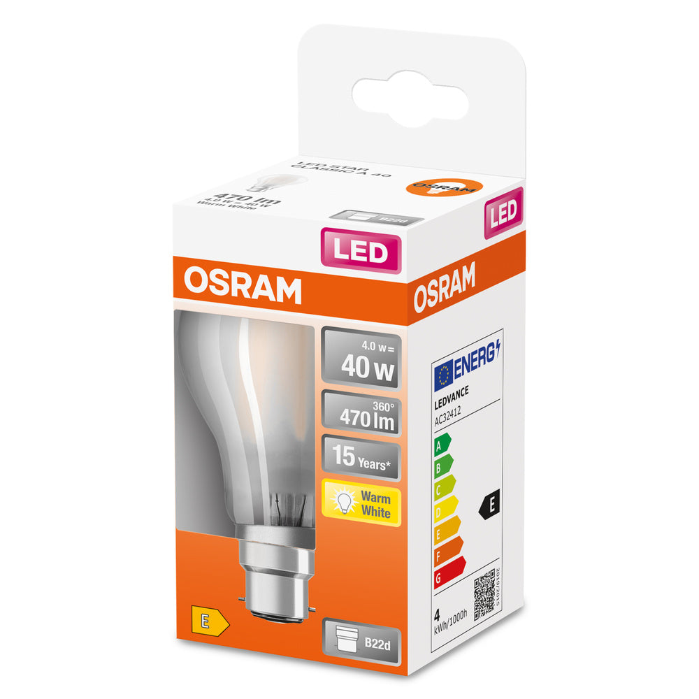 OSRAM LED Lampe LED Retrofit CLASSIC A 4W 827 Frosted B22d, 470 lm, 2700 K, Warmweiß