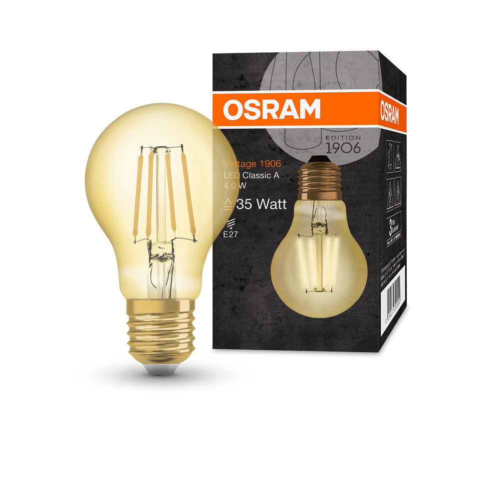 OSRAM VINTAGE 1906® LED Lampe LED CLASSIC A 4W 824 Gold E27, 410 lm, 2400 K, Warm Comfort Light