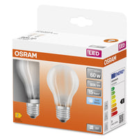 OSRAM LED Lampada LED Retrofit CLASSIC A 6.5W 840 Satinata E27, 806 lm, 4000 K, Bianco Freddo, Confezione da 2