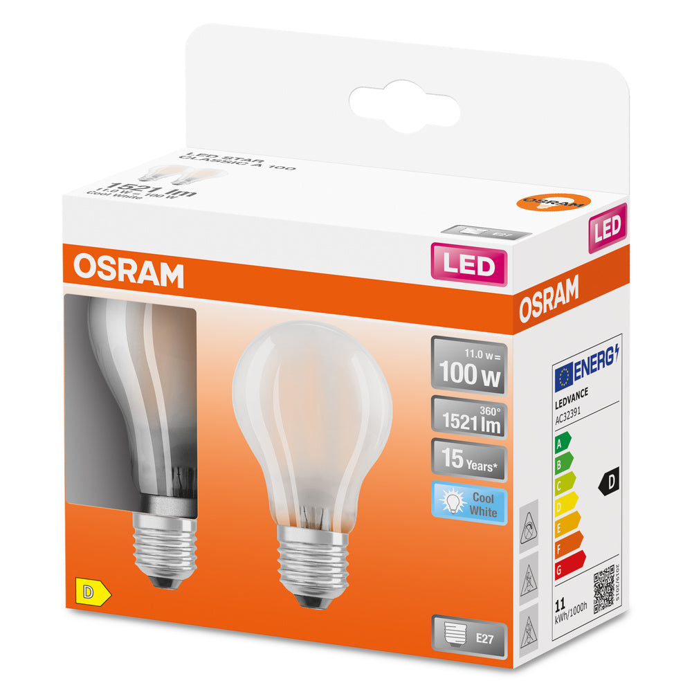 OSRAM LED Lampada LED Retrofit CLASSIC A 11W 840 Satinata E27, 1521 lm, 4000 K, Bianco Freddo