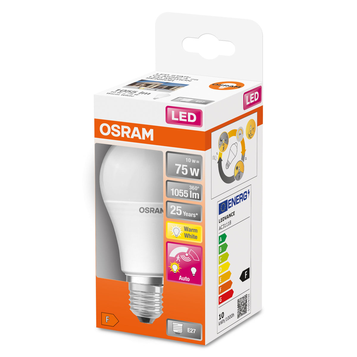 OSRAM Lampadina LED STAR+ Motion Sensor Classic A 75 luce calda E27