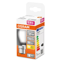 OSRAM LED Lampada LED Retrofit CLASSIC P 2.5W 827 Satinata B22d, 250 lm, 2700 K, Bianco caldo