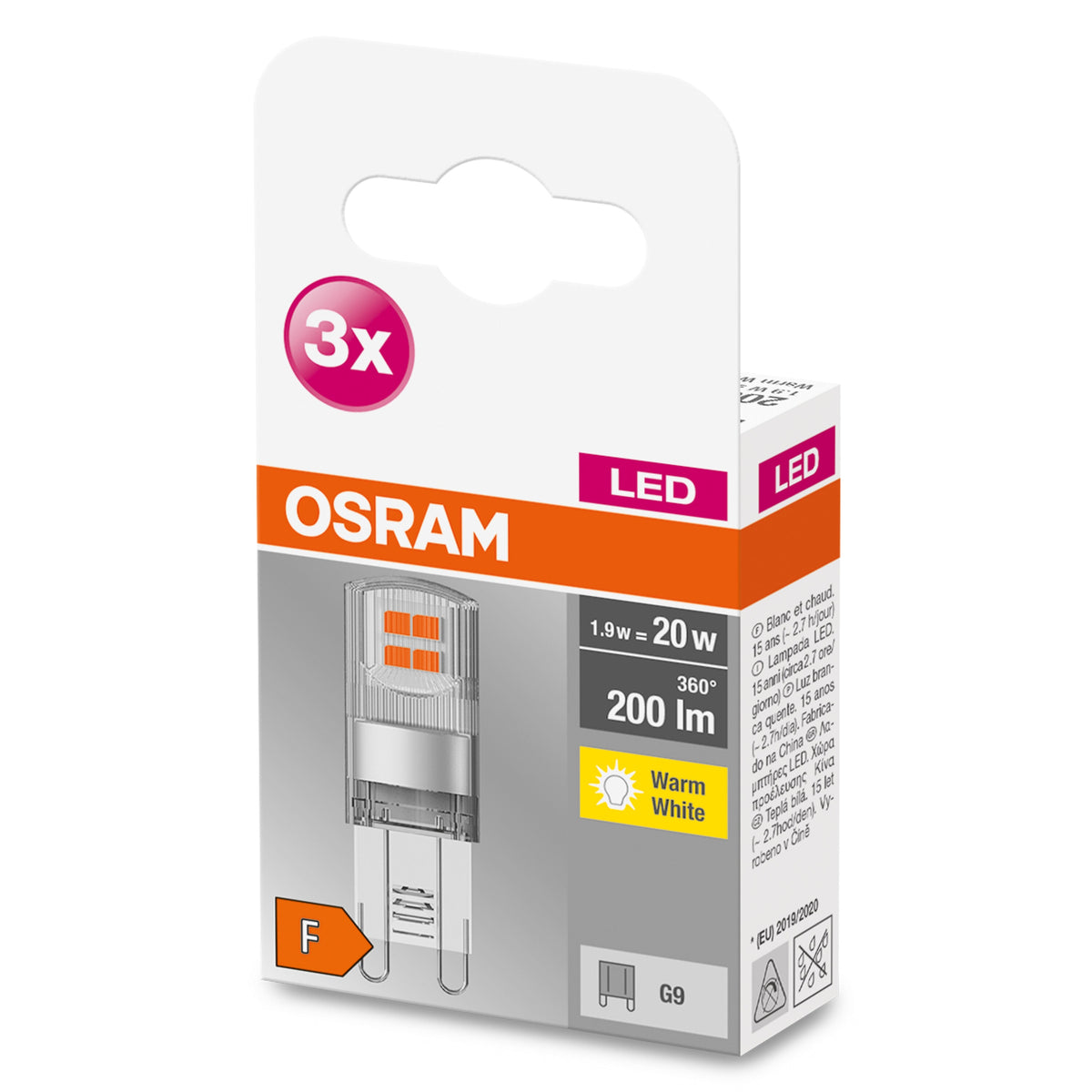 OSRAM Lampadina LED BASE PIN 20 luce calda G9 - Conf. da 3