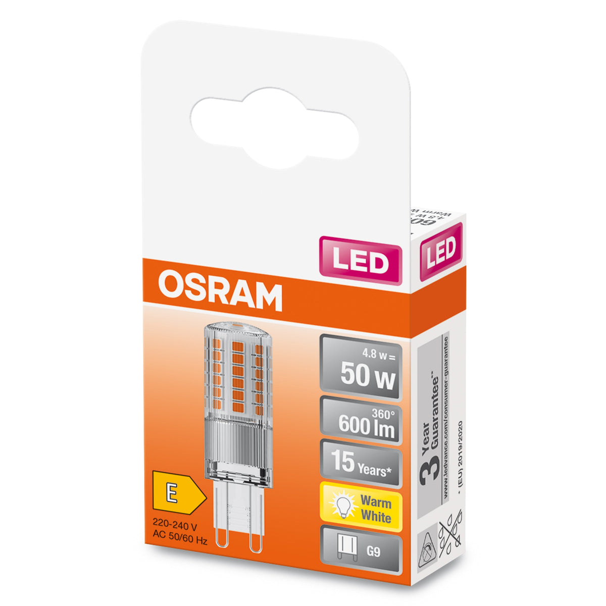 OSRAM LED PIN G9 / Lampada LED: G9, 4,80 W, 48W equivalenti, chiara, bianco caldo, 2700 K