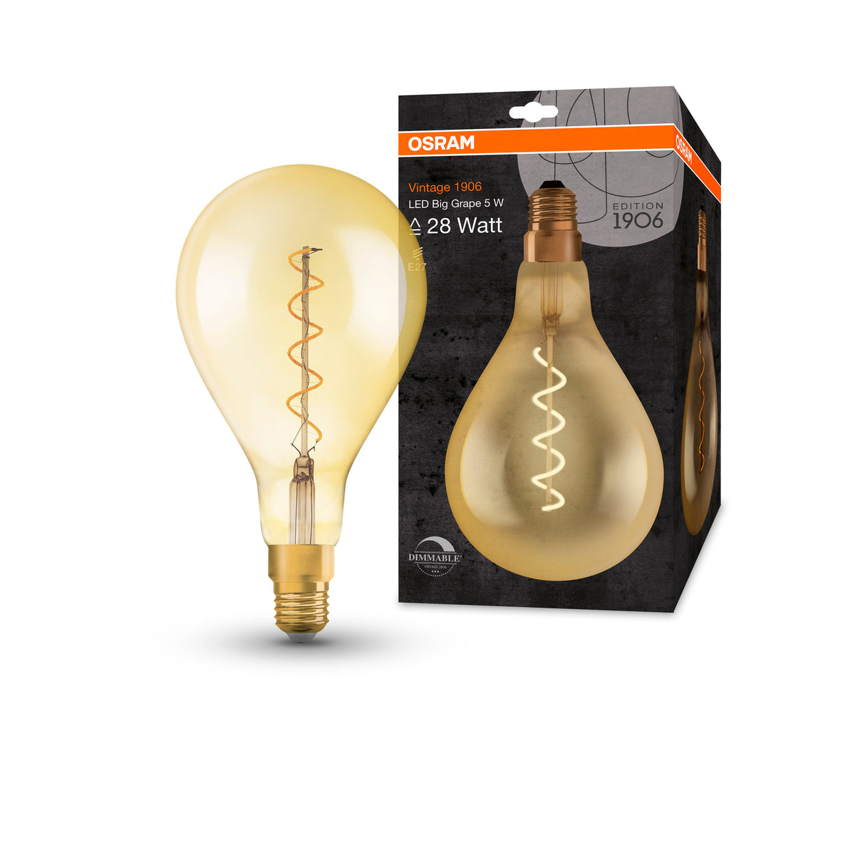 OSRAM Lampadina LED Vintage 1906 Classic A160 28 Gold, filamento, luce extra calda dimmerabile E27